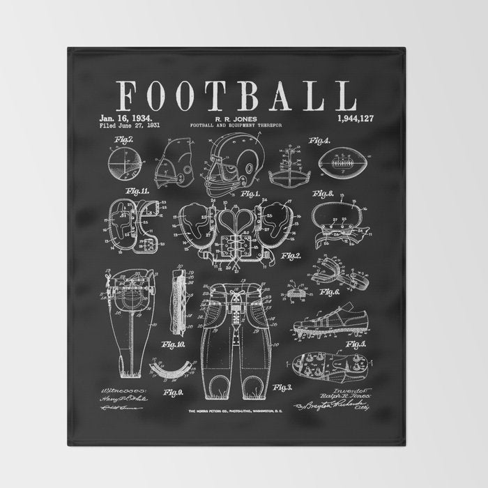 American Football Old Vintage Patent Drawing Print Throw Blanket Gallery Image 2