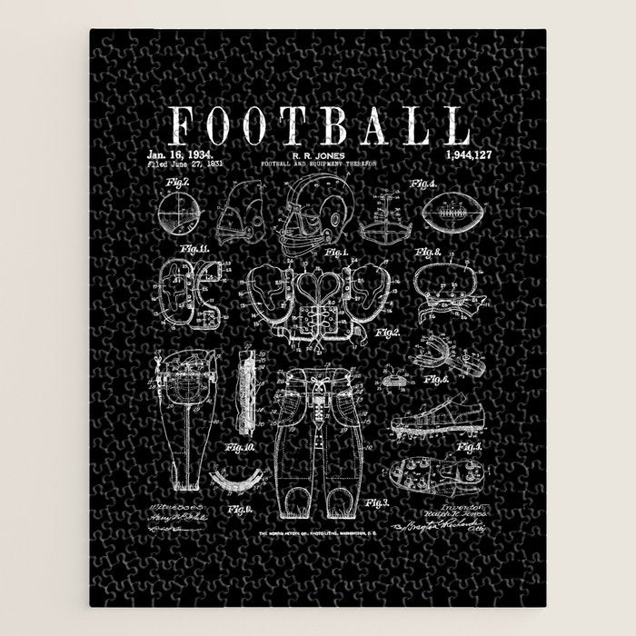 American Football Old Vintage Patent Drawing Print Jigsaw Puzzle Gallery Image 1