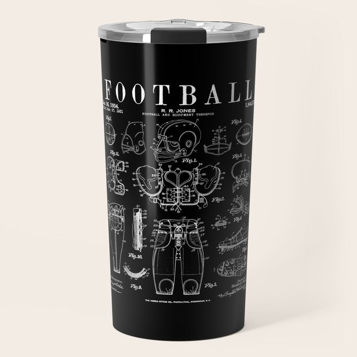 American Football Old Vintage Patent Drawing Print Travel Mug Gallery Image 1