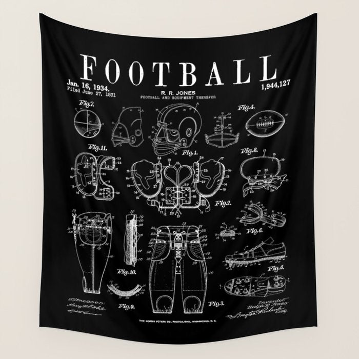 American Football Old Vintage Patent Drawing Print Wall Tapestry Gallery Image 1
