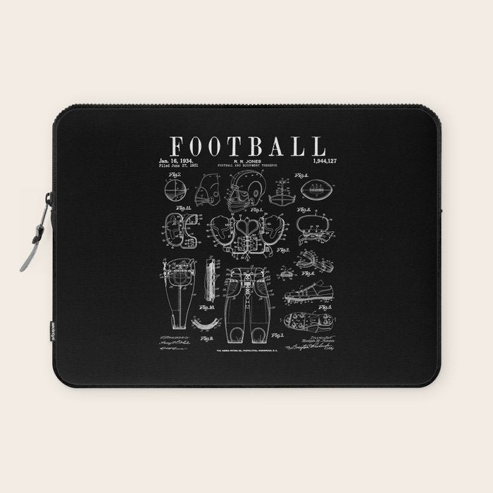 American Football Old Vintage Patent Drawing Print Laptop Sleeve Gallery Image 1