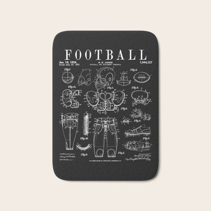 American Football Old Vintage Patent Drawing Print Bath Mat Gallery Image 1