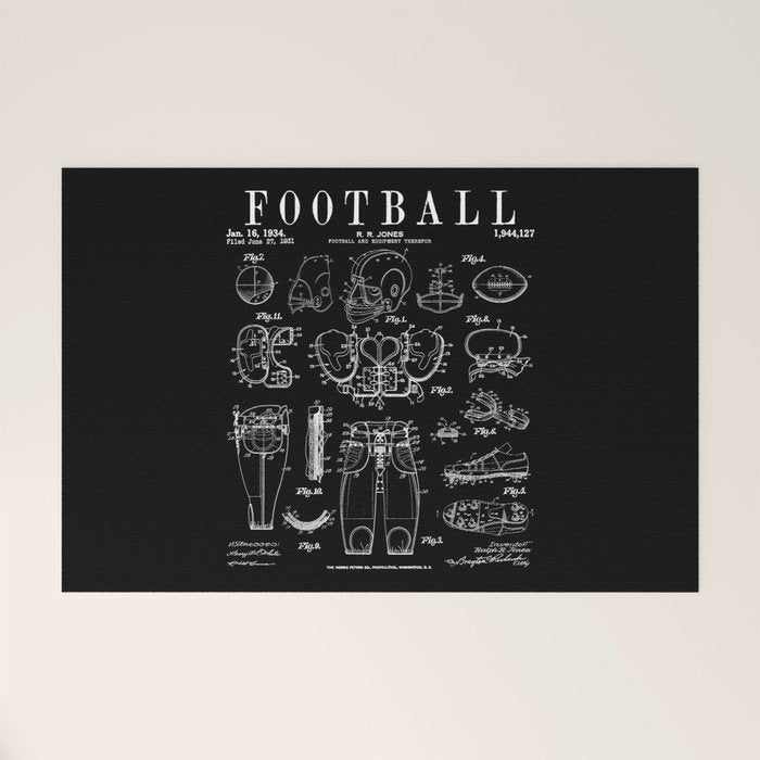 American Football Old Vintage Patent Drawing Print Welcome Mat Gallery Image 1