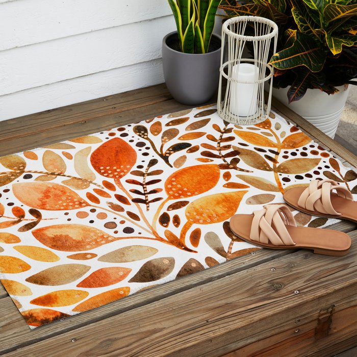 Autumn watercolor leaves Outdoor Rug Gallery Image 2
