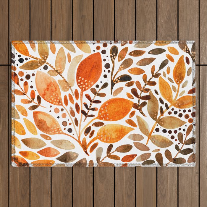 Autumn watercolor leaves Outdoor Rug Gallery Image 1