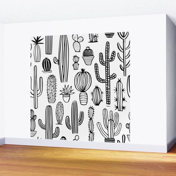 Cactus plant doodle art pattern Wall Mural Gallery Image 2