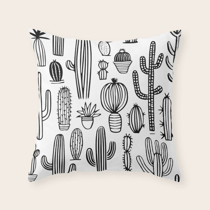 Cactus plant doodle art pattern Throw Pillow Gallery Image 6