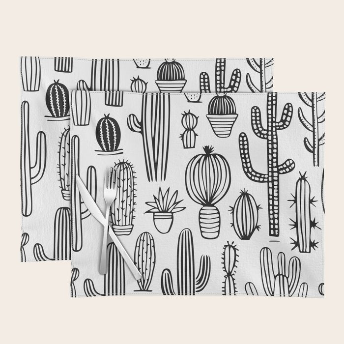 Cactus plant doodle art pattern Placemat Gallery Image 1