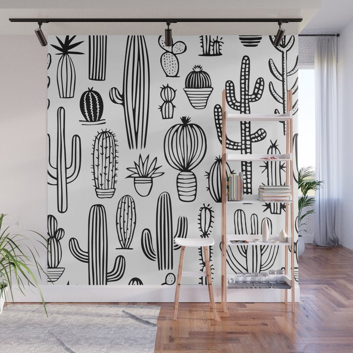 Cactus plant doodle art pattern Wall Mural Gallery Image 1
