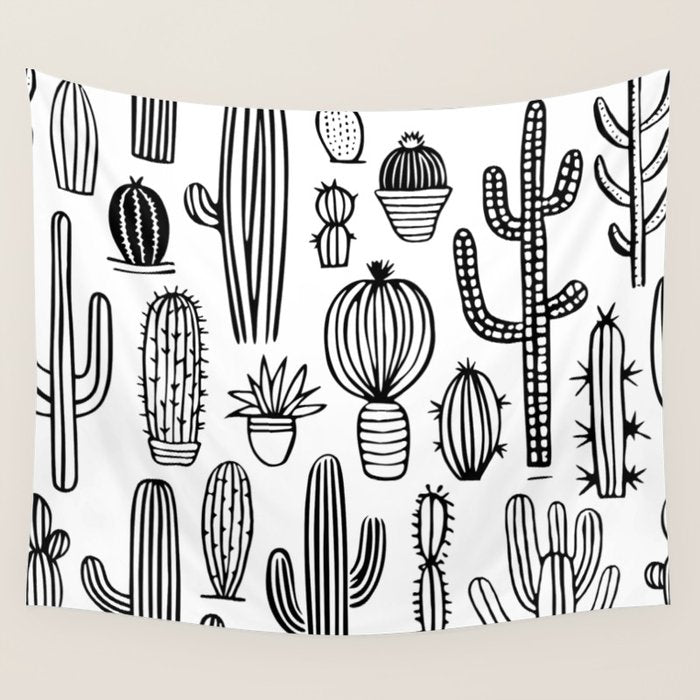 Cactus plant doodle art pattern Wall Tapestry Gallery Image 4