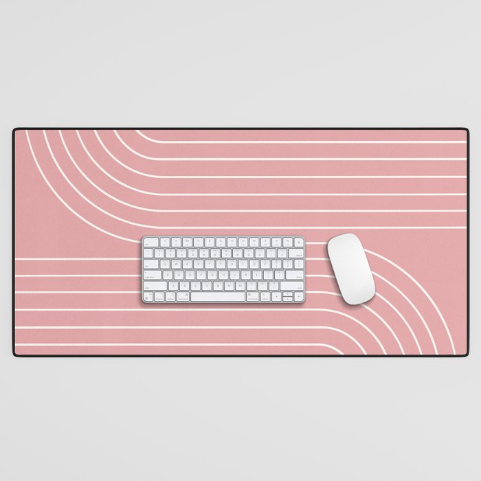 Minimal Line Curvature X Pink Mid Century Modern Arch Abstract Desk Mat Gallery Image 1