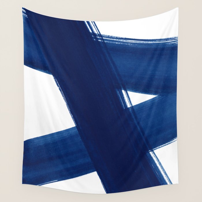 Indigo Abstract Brush Strokes | No. 4 Wall Tapestry Gallery Image 1