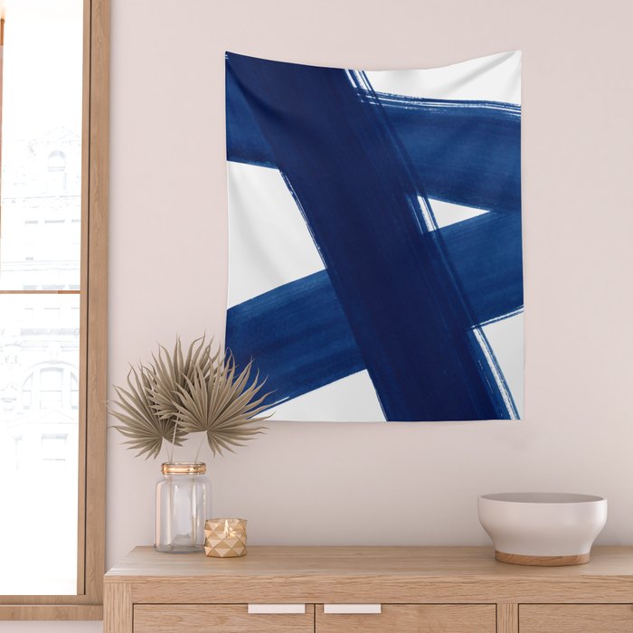 Indigo Abstract Brush Strokes | No. 4 Wall Tapestry Gallery Image 2