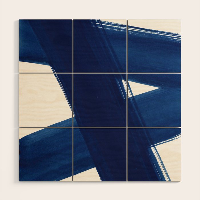 Indigo Abstract Brush Strokes | No. 4 Wood Wall Art Gallery Image 1