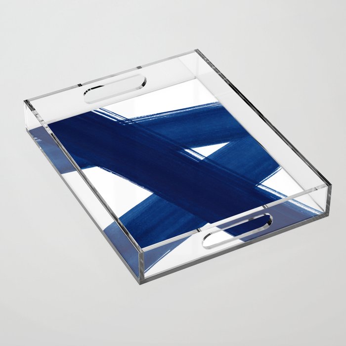 Indigo Abstract Brush Strokes | No. 4 Acrylic Tray Gallery Image 1
