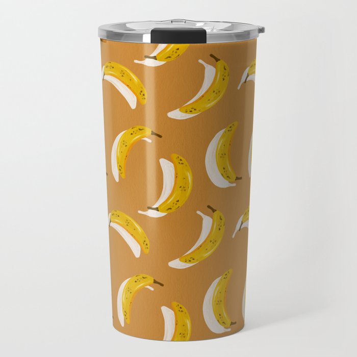 Banana Pattern - Ochre Travel Mug Gallery Image 1