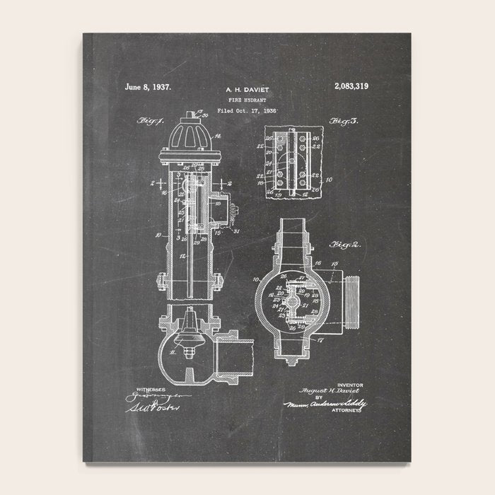Fire Hydrant Patent - Fireman Fire House Art - Black Chalkboard Notebook Gallery Image 4