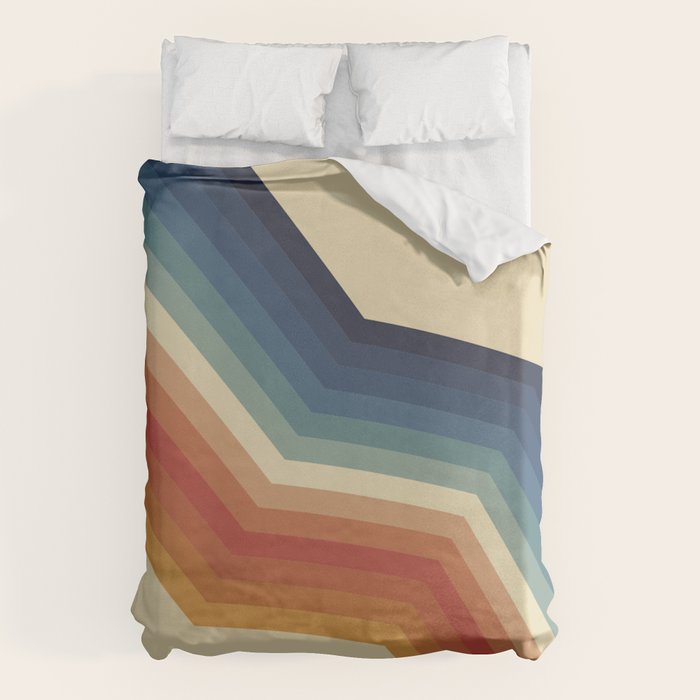 Funky Colorful 70s Rainbow Striped Zig Zag Pattern Blue Orange Hues Duvet Cover Gallery Image 6
