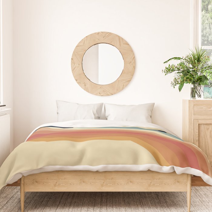Funky Colorful 70s Rainbow Striped Zig Zag Pattern Blue Orange Hues Duvet Cover Gallery Image 3