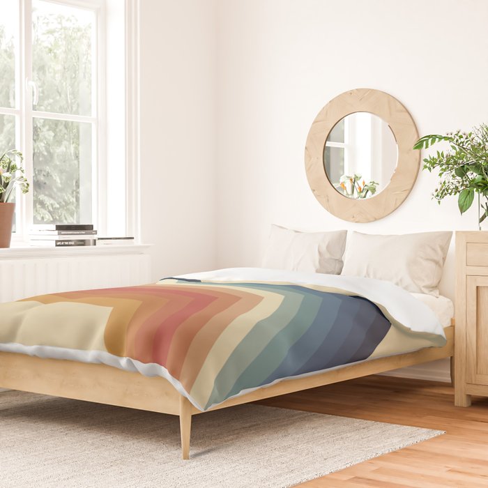 Funky Colorful 70s Rainbow Striped Zig Zag Pattern Blue Orange Hues Duvet Cover Gallery Image 2