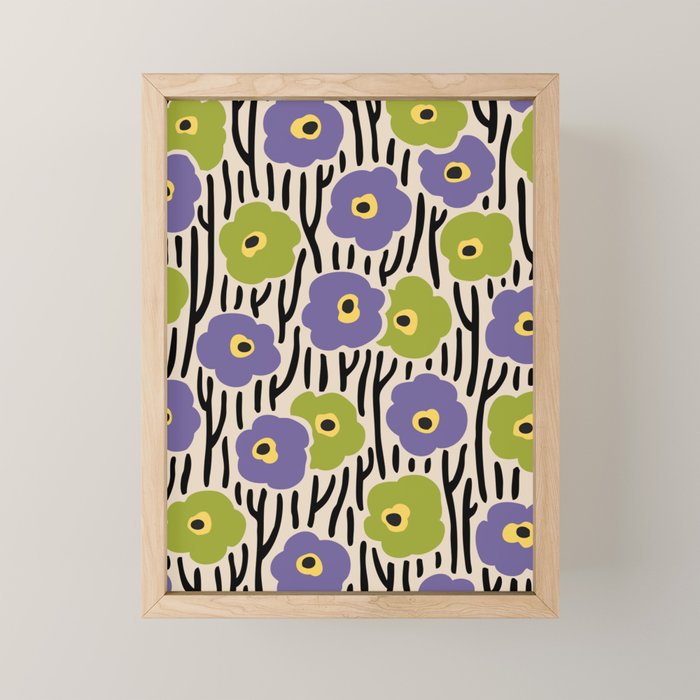 Wild Flowers Pattern Purple and Green Mini Art Print Gallery Image 1