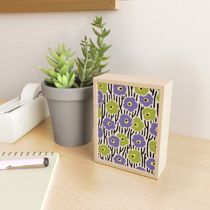 Wild Flowers Pattern Purple and Green Mini Art Print Gallery Image 2