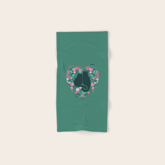 I Heart Cats and Flowers (in Green) Bath Towel Gallery Image 1