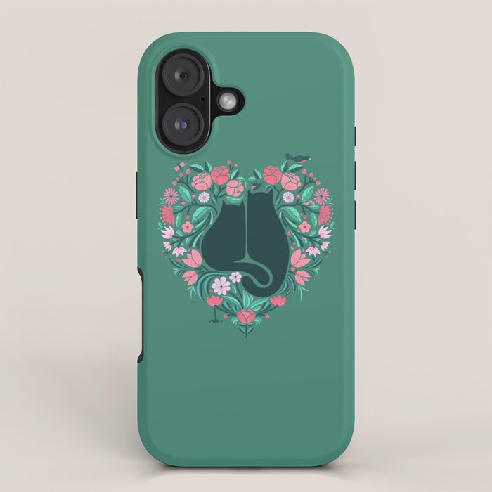 I Heart Cats and Flowers (in Green) iPhone Case Gallery Image 1