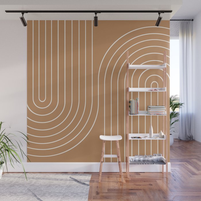 Minimal Line Curvature LXXXI Peach Orange Mid Century Modern Arch Abstract Wall Mural Gallery Image 1
