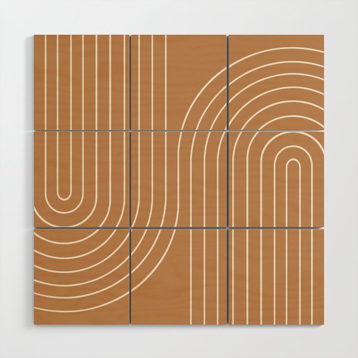 Minimal Line Curvature LXXXI Peach Orange Mid Century Modern Arch Abstract Wood Wall Art Gallery Image 1
