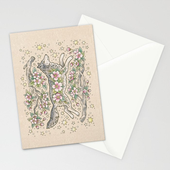 Wolf & Wild Apple Blossoms | Botanical Animal Art Stationery Card Gallery Image 2