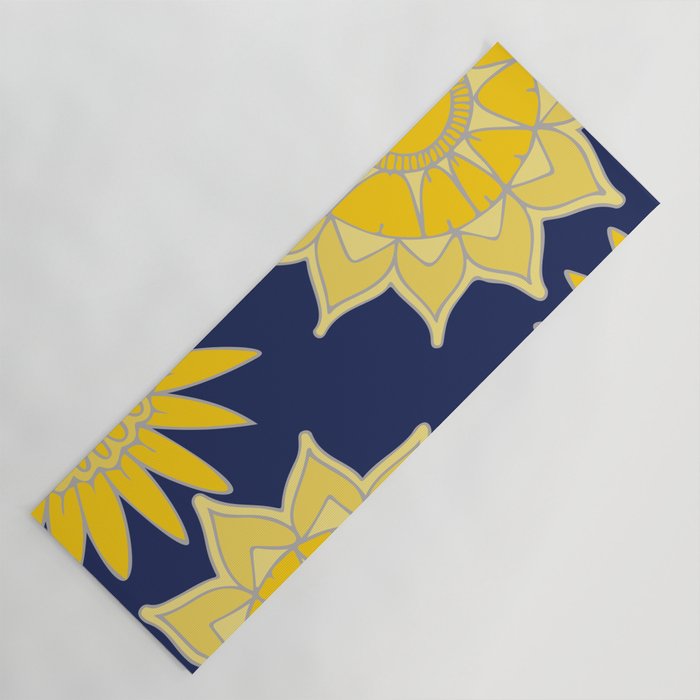Sunshine yellow navy blue abstract floral mandala Yoga Mat Gallery Image 1