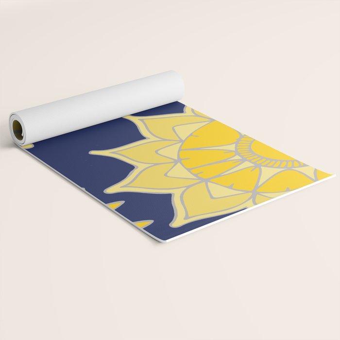 Sunshine yellow navy blue abstract floral mandala Yoga Mat Gallery Image 2
