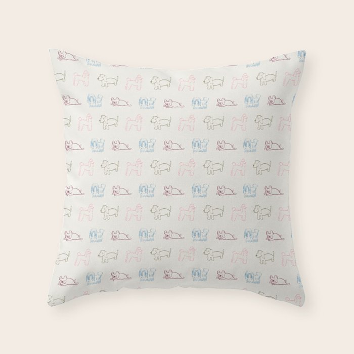 4 Pup Pals Doodle Throw Pillow Gallery Image 1