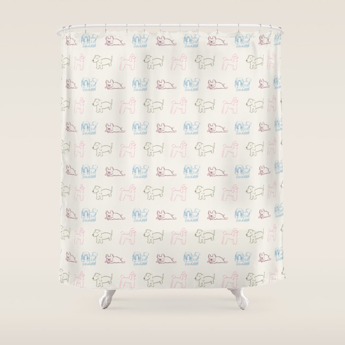 4 Pup Pals Doodle Shower Curtain Gallery Image 1