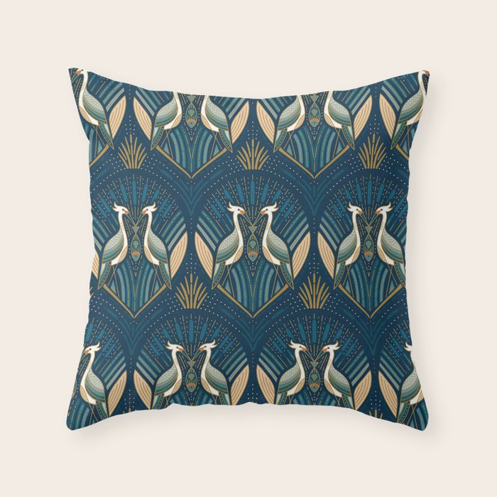 Art Deco Herons - Blue Throw Pillow Gallery Image 6