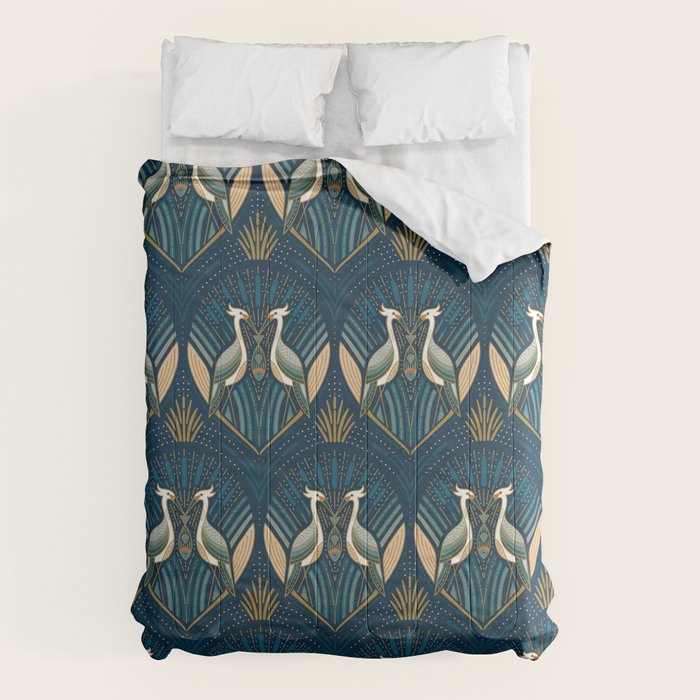 Art Deco Herons - Blue Comforter Gallery Image 1