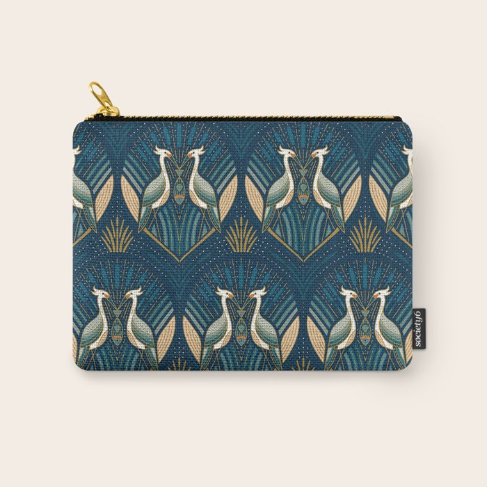 Art Deco Herons - Blue Carry All Pouch Gallery Image 1