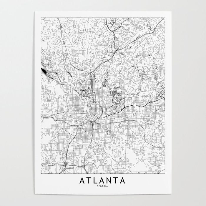 Atlanta White Map Poster Gallery Image 1