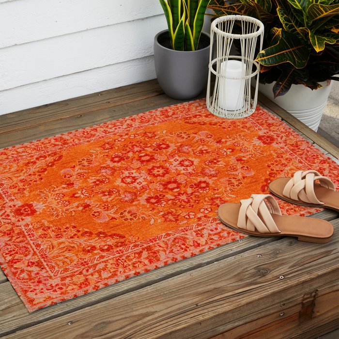 Orange Bohemian Oriental Heritage Traditional Vintage Moroccan Style Outdoor Rug Gallery Image 2