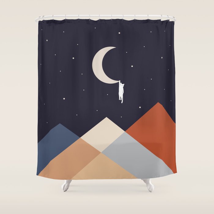 Cat Landscape 176 Hang on the Moon Shower Curtain Gallery Image 1