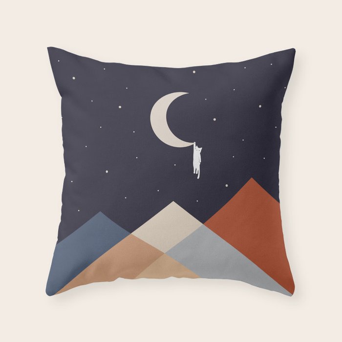 Cat Landscape 176 Hang on the Moon Throw Pillow Gallery Image 6
