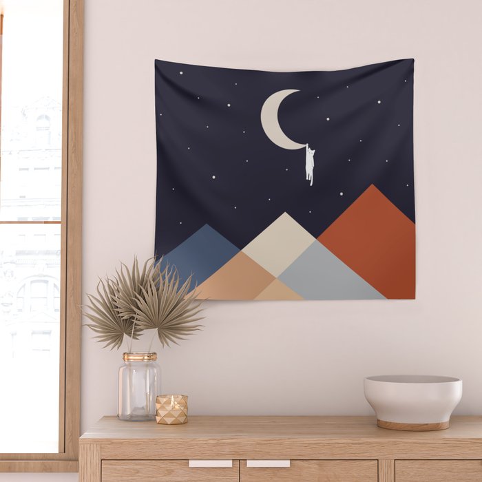 Cat Landscape 176 Hang on the Moon Wall Tapestry Gallery Image 2