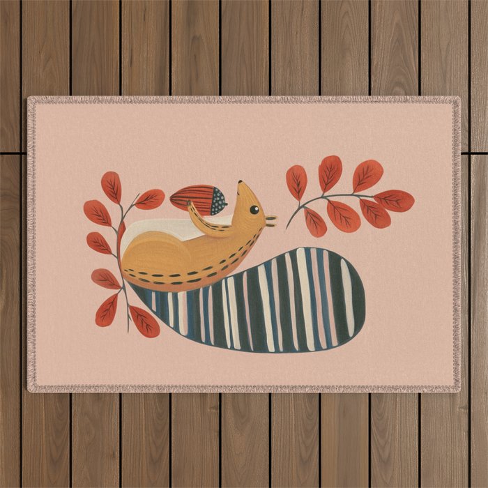 Squirrel in a Pink Autumn Outdoor Rug Gallery Image 1