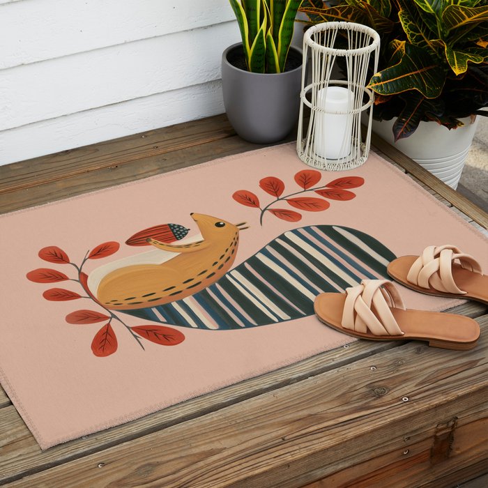 Squirrel in a Pink Autumn Outdoor Rug Gallery Image 2
