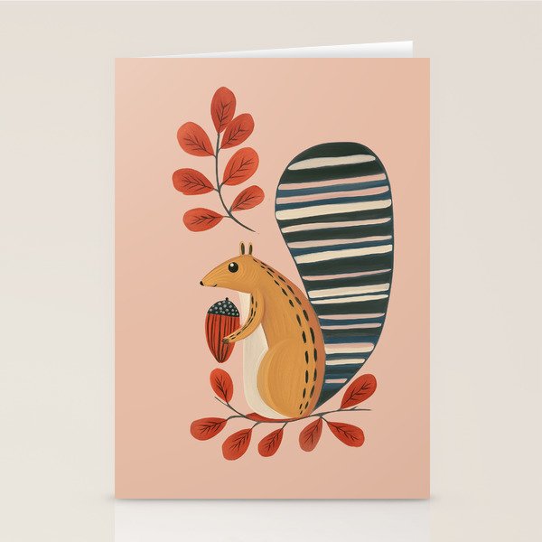 Squirrel in a Pink Autumn Stationery Card Gallery Image 1