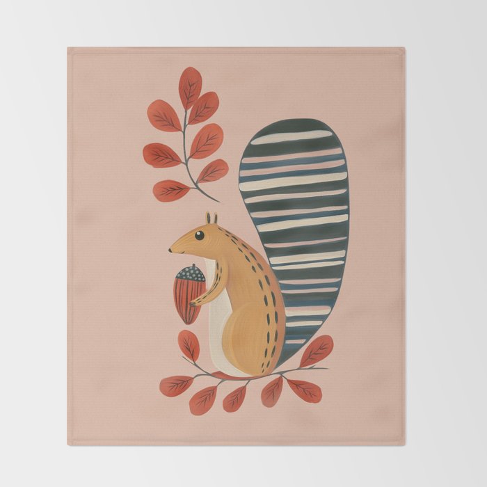 Squirrel in a Pink Autumn Throw Blanket Gallery Image 2