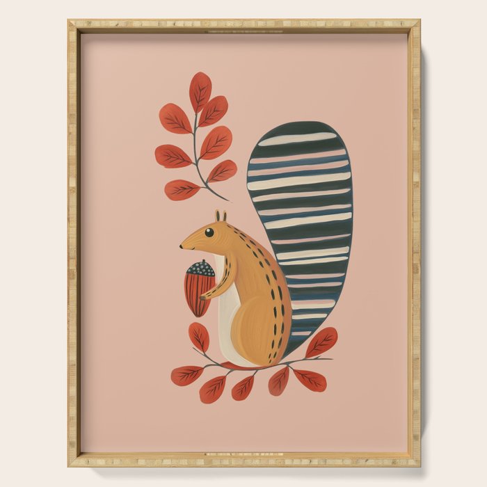 Squirrel in a Pink Autumn Serving Tray Gallery Image 1