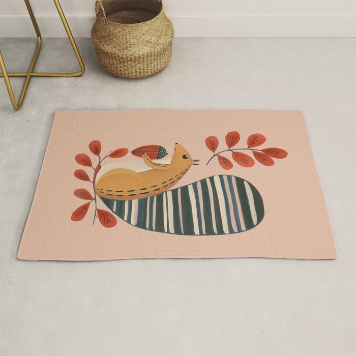 Squirrel in a Pink Autumn Rug Gallery Image 1