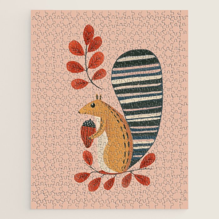 Squirrel in a Pink Autumn Jigsaw Puzzle Gallery Image 1